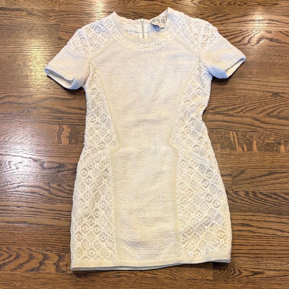 Sea New York off White Lace Panel Short Sleeve shift Dress, 0